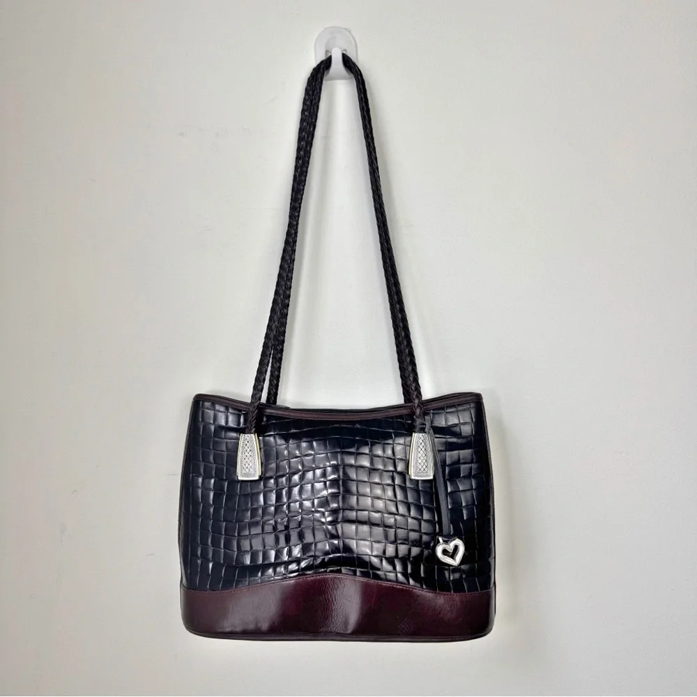 VINTAGE Brighton Satchel Croc Leather Handbag Purse 133757 Black & Brown - Picture 3 of 10